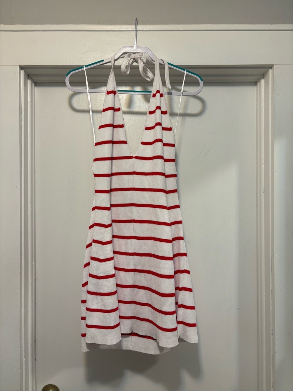 White and Red Striped Halter Dress